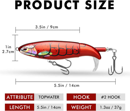 TRUSCEND PoPobait with BKK Hooks, Top Water Plopper Fishing Lures for Bass Walleye Pike Catfish Musky Perch, Floating Lure for Freshwater or Saltwater, Amazing Teasers Fishing Gifts for Family Fishing