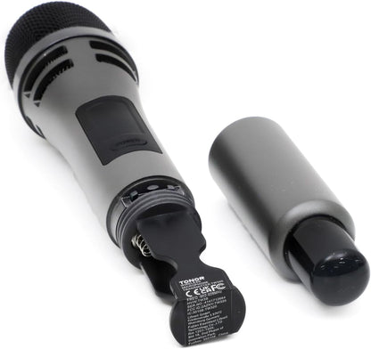 TONOR Wireless Microphones, UHF Dual Karaoke Microphone System, Microfonos Inalambricos with Rechargeable Receiver, Cordless Dynamic Mic for Singing, Wedding, DJ, Party, Speech TW320 Grey