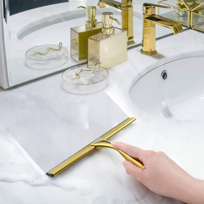 Sishynio All-Purpose Shower Squeegee for Shower Doors, Bathroom, Window and Car Glass - Golden, Stainless Steel, 10 Inches