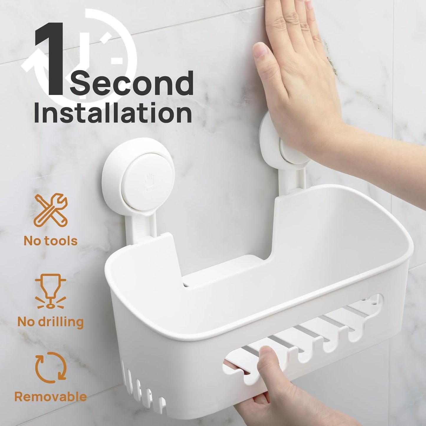 LEVERLOC Shower Caddy Suction Cup, 2 Pack Black Shower Shelf with Hooks and Soap Holder, NO-Drilling Bathroom Organizer, Rustproof Metal Bathroom Storage and Organization