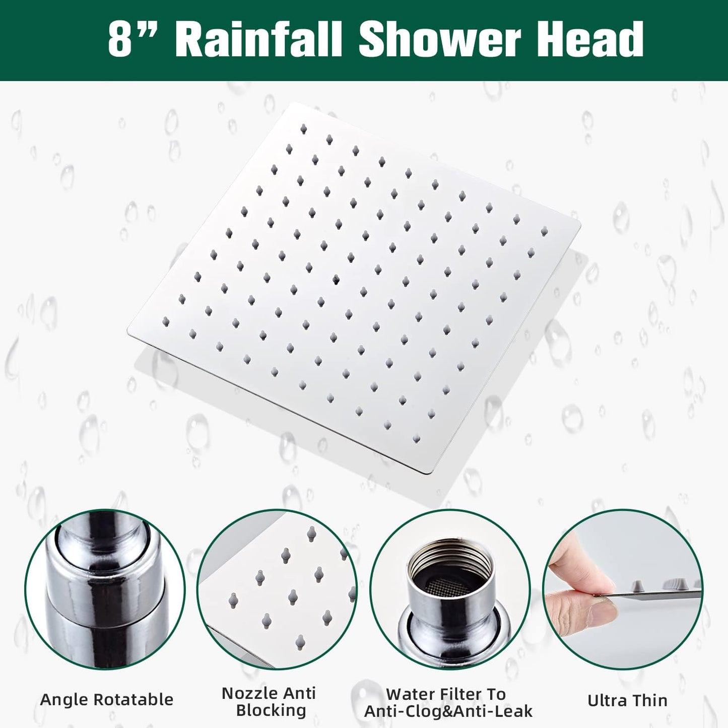 LCEVCGK Shower Faucet Set Complete Matte Black Shower System with 8 inch Square Rainfall Shower Head 3-Function Handheld Shower Waterfall Bathtub Spout Rain Shower Combo Set Bathroom Wall Mounted