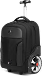 YH&GS Rolling, Waterproof Wheeled Backpack for Business, College, Travel; 52L, Fits 17 Inch Laptop; Patented 7-Inch Wide Wheel; Black