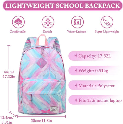 School Backpack, Kasqo 15.6 Inch Classic Lightweight Water-Resistant Backpack for Men Women Teens Girls Boys Kids to School, College, Travel, Work, Black
