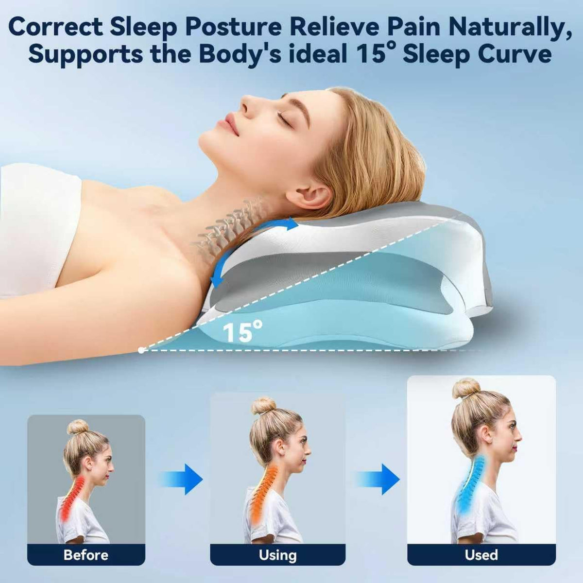 Sleep Apnea Pillow with Neck Pain & Snoring Relief -Orthopedic Cervical Pillow, Ergonomic Contour Memory Foam Pillow for Side,Back,Stomach Sleepers,Dreamers (Whitegrey)