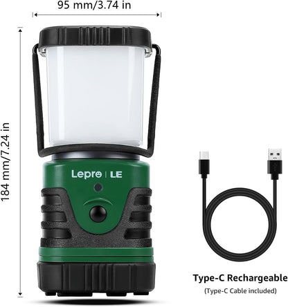Lepro Rechargeable LED Camping Lantern, 1000LM Camping Light, 4400mAh Battery, 4 Modes Waterproof Tent Lamp for Emergency, Power Outage, Hurricane Survival Gear, USB Cable Included