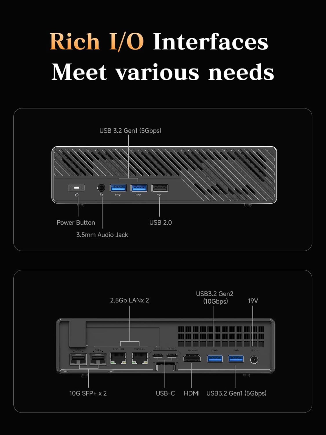 MINISFORUM AMD Ryzen 9 9955HX MS-A2 Mini PC (16C/32T, up to 5.4GHz), 64GB DDR5 1TB SSD, PCIe×16, HDMI/2x USB-C (8K@60Hz), 2X SFP+ 10G, 2X 2.5G LAN, 3X SSD M.2 (2280/22110/U.2)
