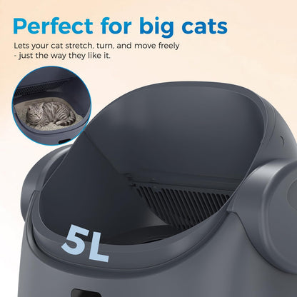 Open-Top Self-Cleaning Cat Litter Box, Automatic Cat Litter Box with APP Control, Odor-Free Waste Disposal Includes Trash Bags