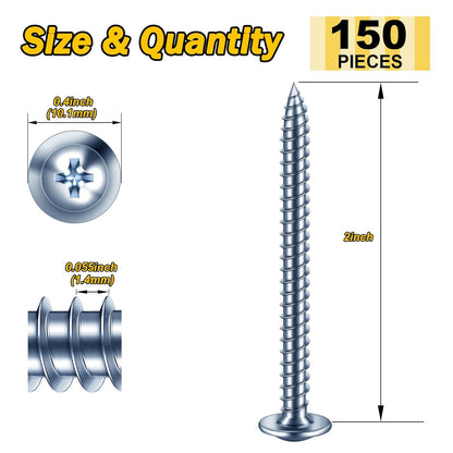 150Pcs #8 × 2" Black Screws for Wood, Phillips Truss Head Wood Screws, Quick Metal Self Tapping, Zinc Plated Steel, Truss Head Screws by Mywish