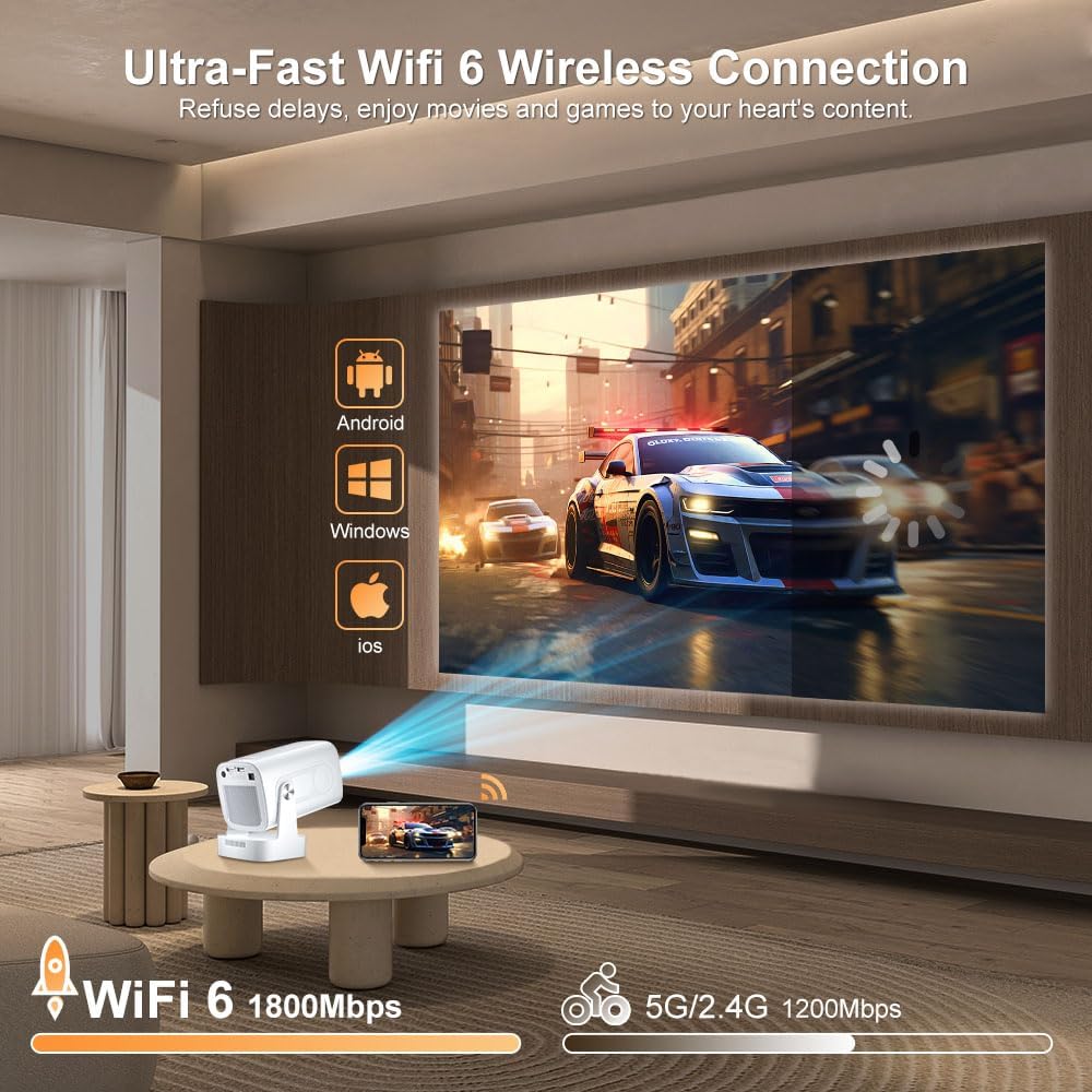 [ Auto Focus/Keystone ] Smart Projector with WiFi and Bluetooth 5.4, SALANGE 1080P Native Projectors 4K, Short Throw Projector w Built in Apps, Android 11, Mini Portable Proyector HY260pro