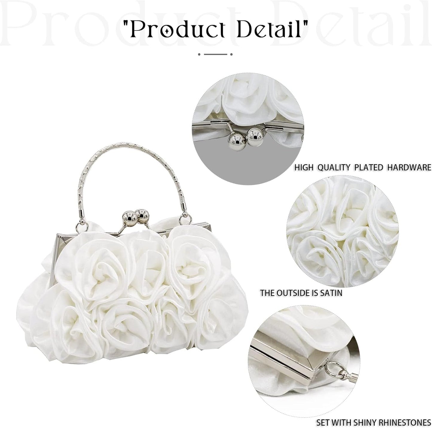 JAMBHALA Women Evening Clutch Bag Floral Satin Purses with Detachable Strap for Wedding, Party, Prom