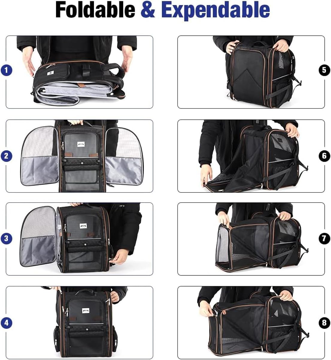 Lekespring Cat Bag, Expandable Cat Backpack Carrier for Small Dogs Medium Cats Fit Up to 18 Lbs, Dog Backpack Carrier, Foldable Pet Backpack Carrier for Travel, Hiking, Outdoor Use (Grey)