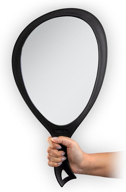 Zadro Salon Professional Extra Large Hand Mirror with Handle, 10" W x 19" L, Multi-Purpose Oval Handheld Mirror with New Distortion-Free Reflection (3, Black, Large (Pack of 3))