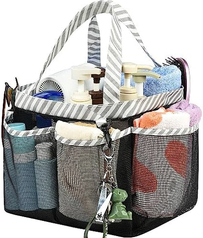 Mesh Shower Caddy Tote, Large College Dorm Bathroom Caddy Organizer with Key Hook and 2 Oxford Handles, Quick Hold, 8 Basket Pockets for Camp Gym