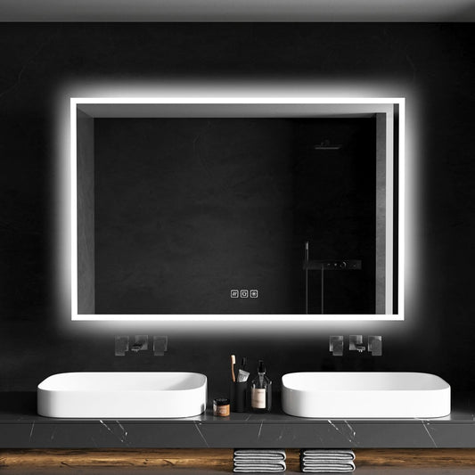 furduzz LED Bathroom Mirror 47x28 inch, Vanity Backlit Mirror, Dimmable Wall Mounted Mirrors with Lights，Anti-Fog, 3 Colors,Shatter-Proof, Memory Function