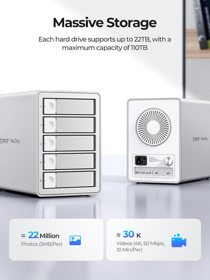 ORICO Daisy-Chain 5 Bay Hard Drive Enclosure USB 3.2 Gen 2 Aluminum Das Enclosure Support 22TB and Expansion Max Up to 330TB for 3.5-inchs HDD -9958C3