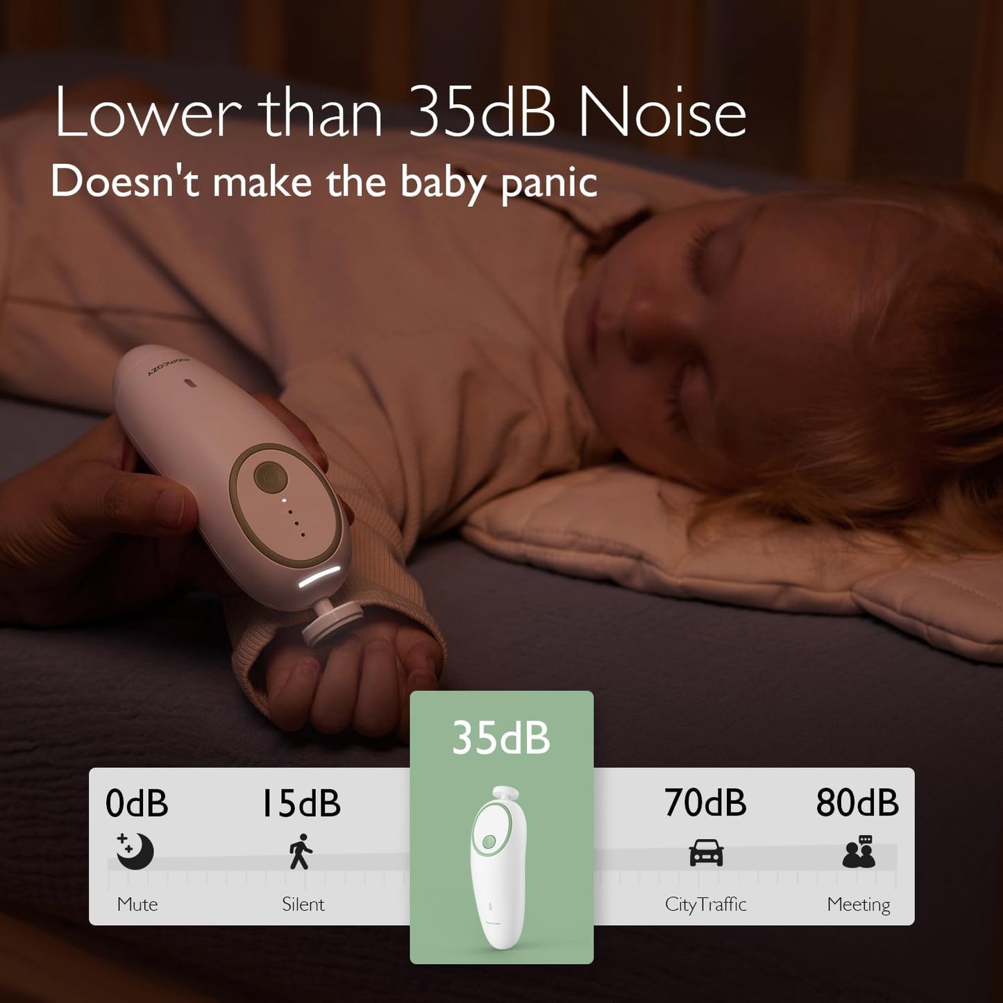 Momcozy Baby Nail File Electric, Gentle Baby Nail Trimmer Electric, Baby Nail Clipper with Night Light, 7 Grinding Head Replacement Pads, Green