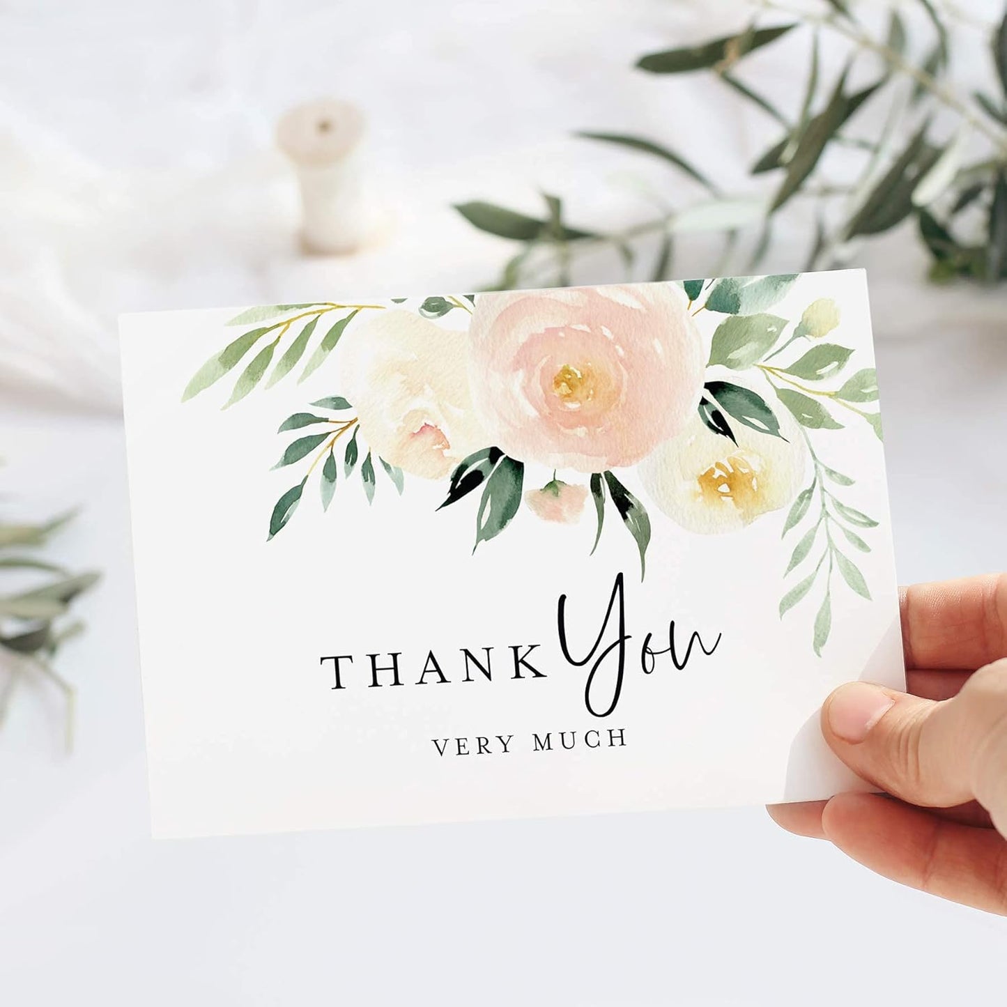 Bliss Collections Thank You Cards - Cards for Weddings, Receptions, Bridal Showers, Baby Showers, Graduations, Special (Rustic Greenery - 25 pieces)