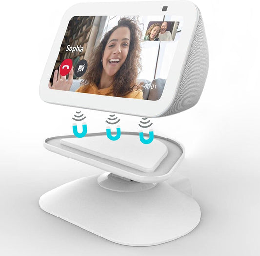 Dianves Adjustable Stand for Echo Show 5 (3rd Gen)， Tilt + Swivel Stand Multi Angle Rotation Magnetic Anti-Slip Base for Show 5,Rotatable All Around Compatible with Mobile Phones (White)