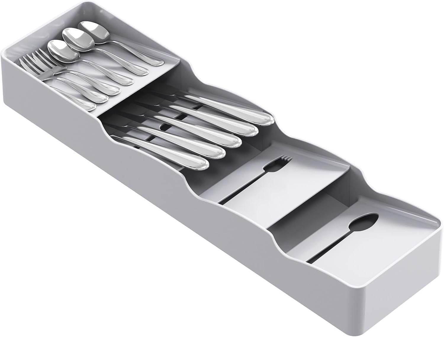 Compact Flatware Drawer Organizer, Narrow Silverware Tray for Kitchen Utensils, Gray Plastic Cutlery Holder for Spoons, Forks, and Knives - PuriLite