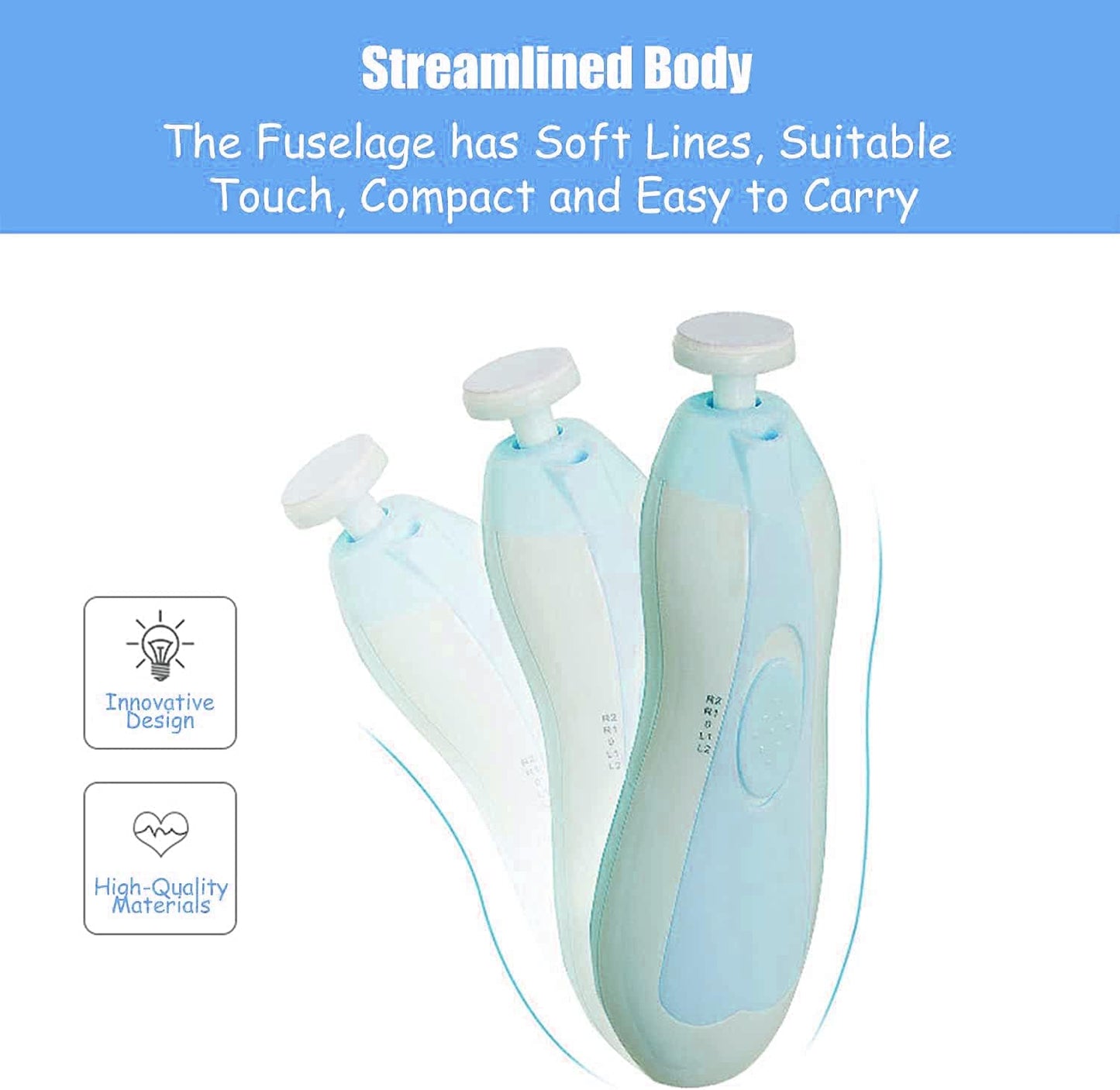 Baby Nail Trimmer - Electric Safe Baby Nail File, Trim Polish Grooming kit, Safe for Infant Newborn Toddler Girls Boys Adults, with LED Light, 6 Grinding Heads, Blue