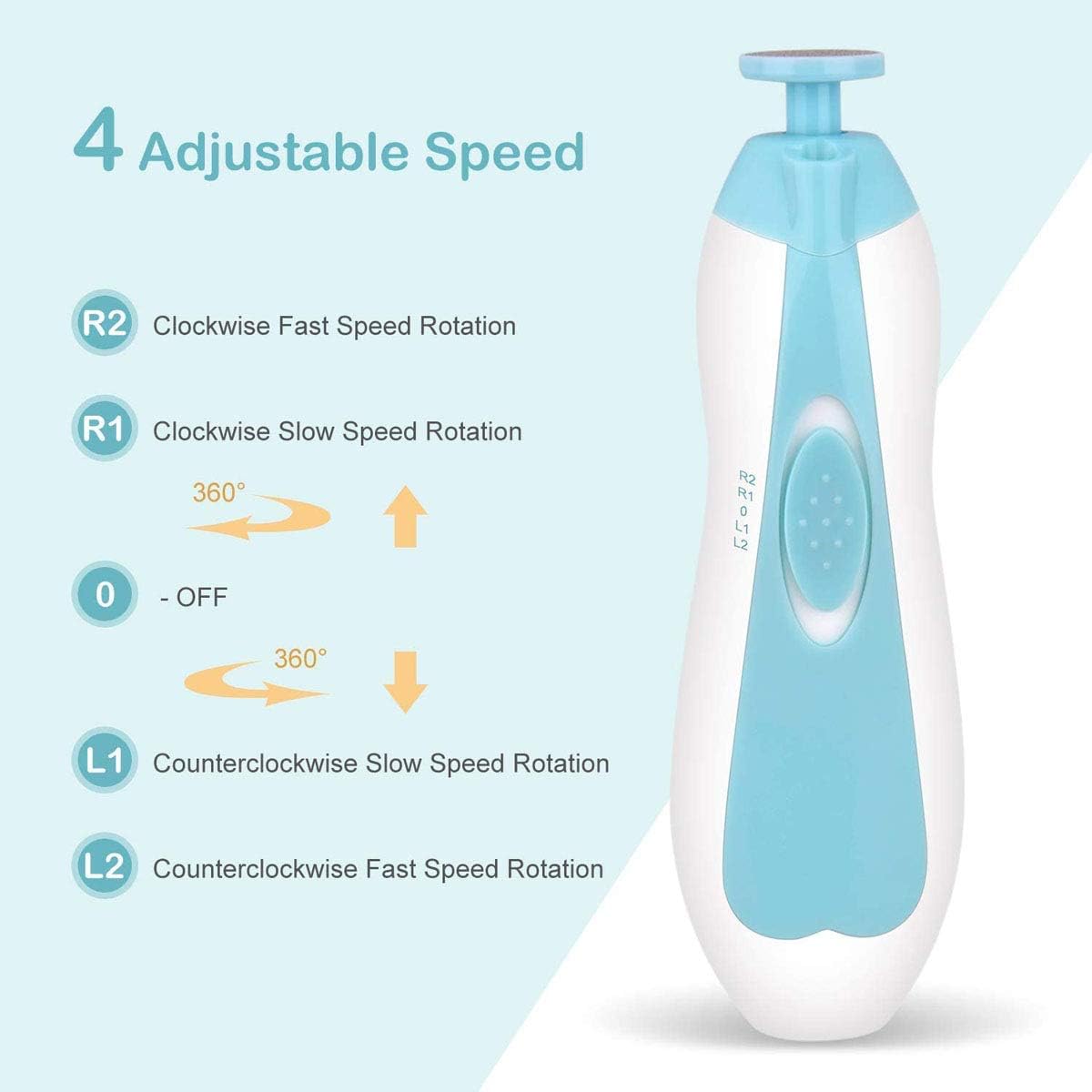Baby Nail Trimmer File Electric Safe Nail Clippers with Light for Newborn or Toddler Toes and Fingernails (Blue)