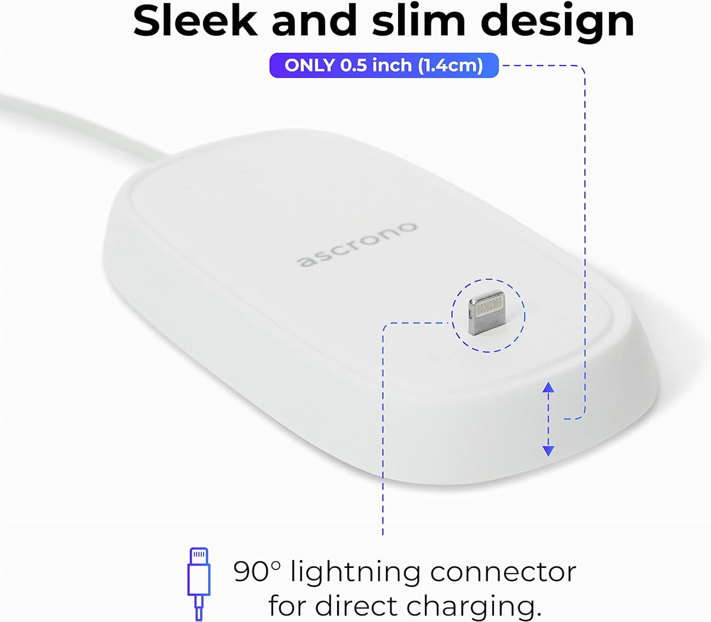 Ascrono - Charging Station Compatible with Apple Magic Mouse 2 - White - Perfect Accessories | Usable As Charging Dock, Stand & Charger | Includes 5ft (1.5m) USB-A Cable | Lightning Connector