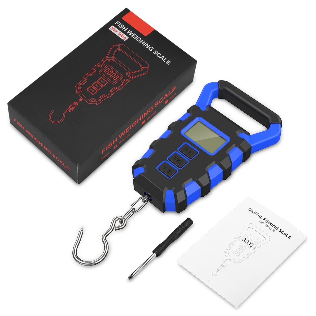 ORIA Fish Scale Digital, Fishing Scale, Fish Scale with Ruler, 50kg/110lb Electronic Digital Luggage Scale, Waterproof, Backlit LCD Display (Gray)