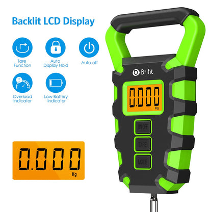 Upgraded Digital Fishing Scale with Ruler, 15g/50kg Electronic Digital Luggage Scale, 110lb Max Fishing Postal Hanging Hook Scale with Measuring Tape, Backlit LCD Display (Batteries Included)