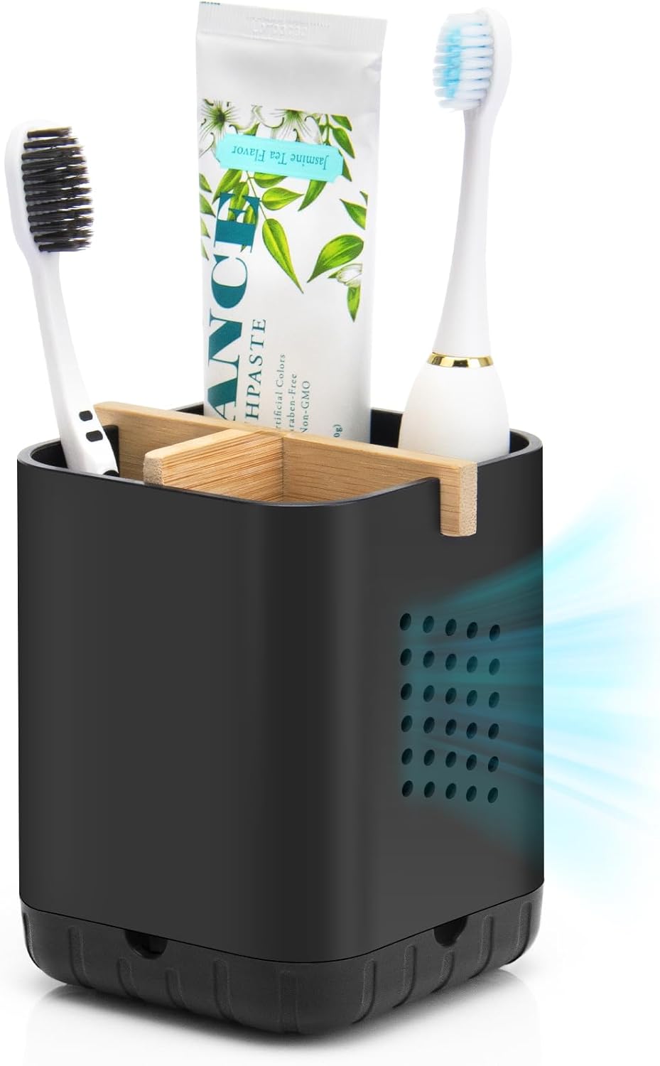 Black Electric Toothbrush Holder with 3 Slots, Bathroom Countertop Organizer with Suction Mount, Matte Finish - PuriLite