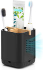 Black Electric Toothbrush Holder with 3 Slots, Bathroom Countertop Organizer with Suction Mount, Matte Finish - PuriLite