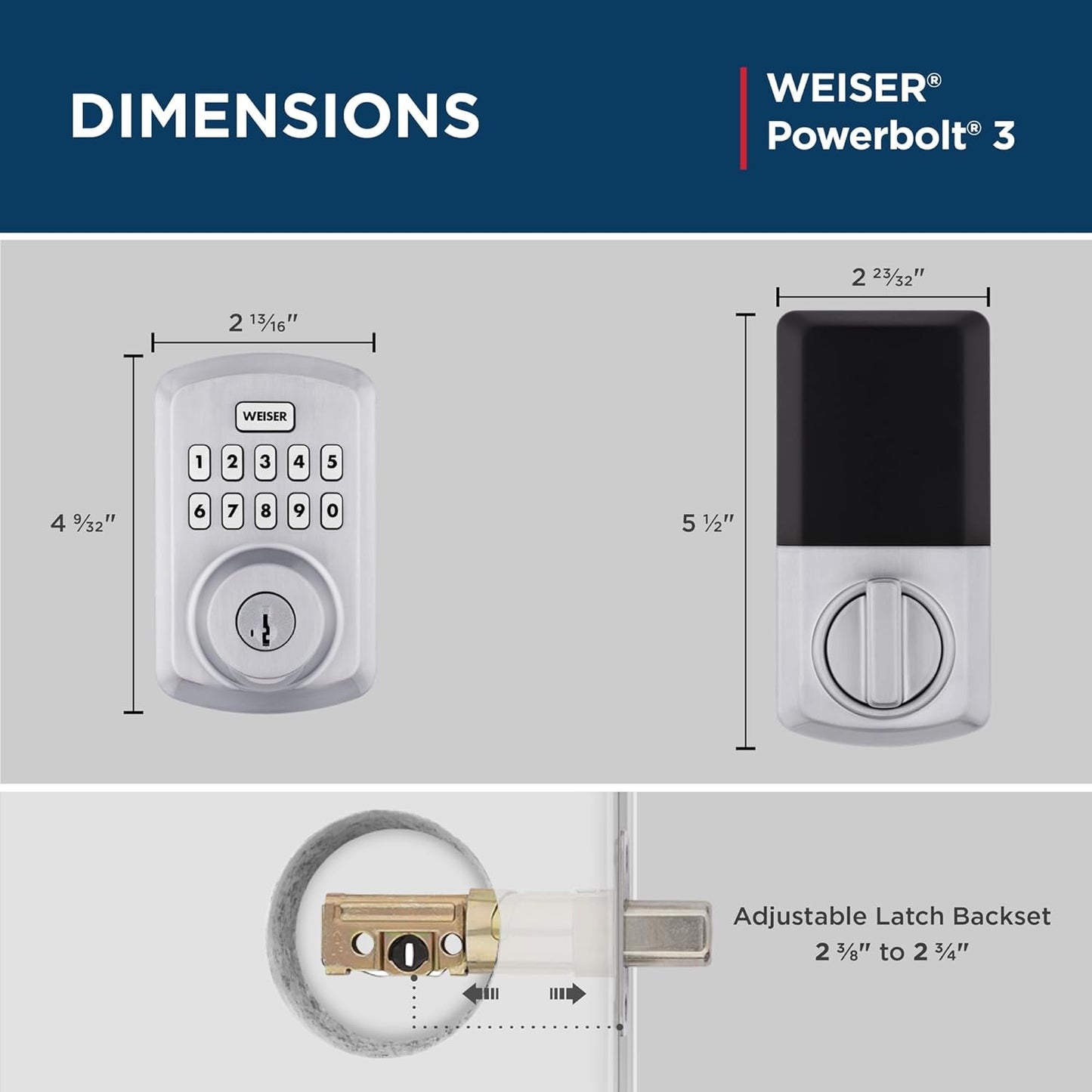 Weiser Powerbolt 3 Satin Nickel Keyless Entry Door Lock/Deadbolt Lock, 10-Button Keypad Door Lock with Auto Lock and 12-Month Battery Life, Electronic Door Locks for Front Door, Home Décor
