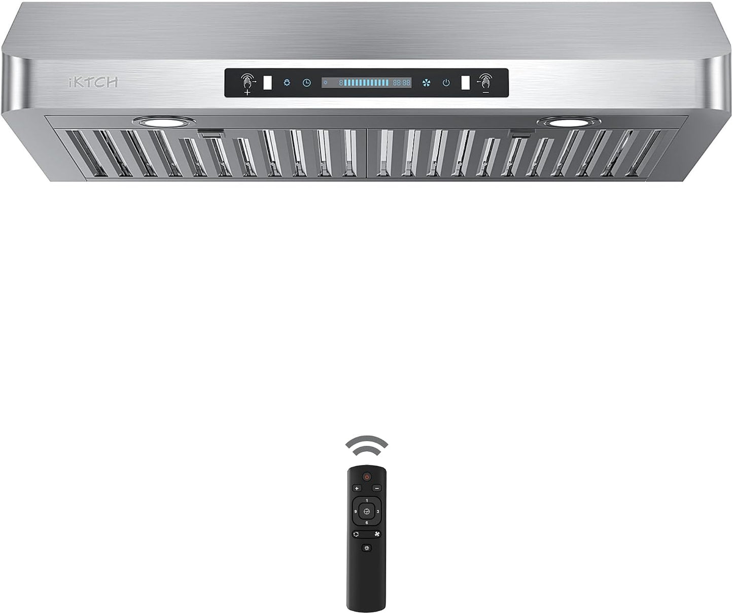 IKTCH Upgrated 30"Under Cabinet Range Hood, 900 CFM Ducted Range Hood with 4 Speed Fan, Stainless Steel & Black Tempered Glass Range Hood 30 inch with Gesture Sensing&Touch Control Making life Smarter