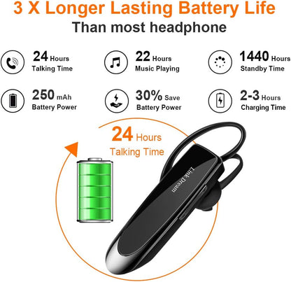 Bluetooth Earpiece Wireless Bluetooth Headset Handsfree 1440 Hours Standby Time with Noise Cancelling in-Ear Earbuds for Business/Office/Driving, Compatible iPhone/Android/Samsung Cellphone(Black)