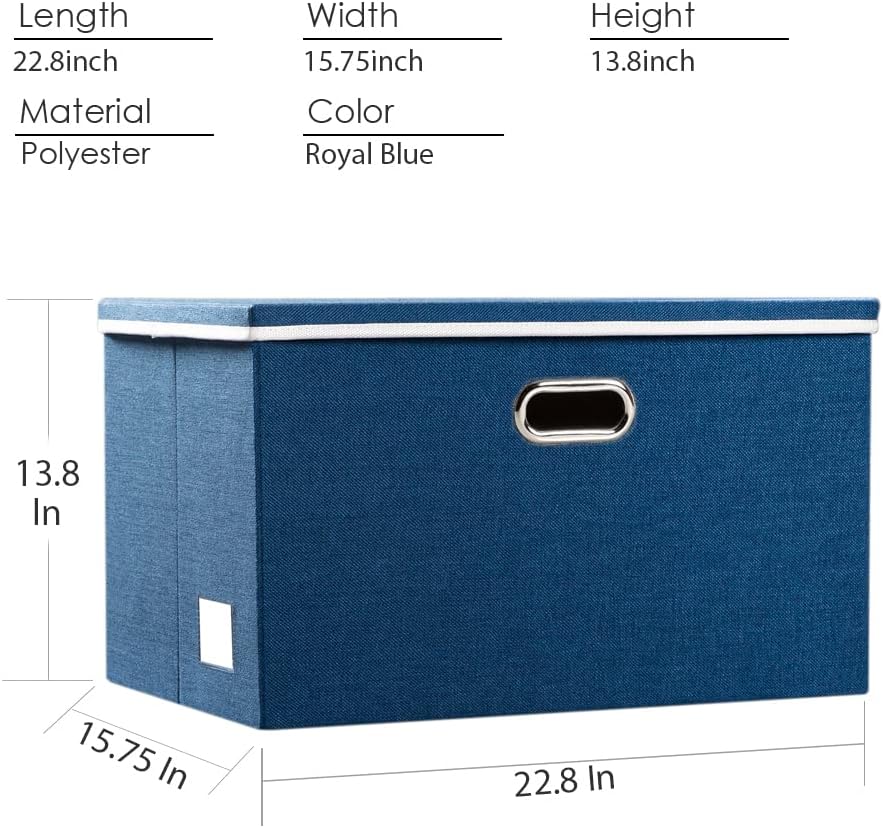 PRANDOM Large Foldable Storage Bin with Lid [1-Pack] Linen Fabric Decorative Storage Box Organizer Containers Basket Cube with Handles Divider for Bedroom Closet Office Living Room (17.7x11.8x11.8")