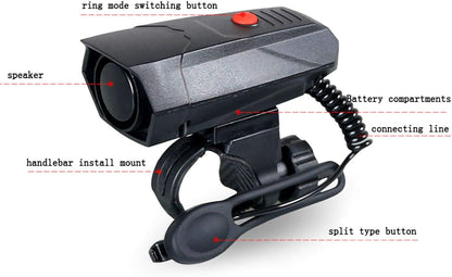 TT-life 120dB Loud Bike Horn, Cycling Bicycle Handlebar Ring Bell Horn with 2 Levels of dB Mode and 5 Different Sounds Black