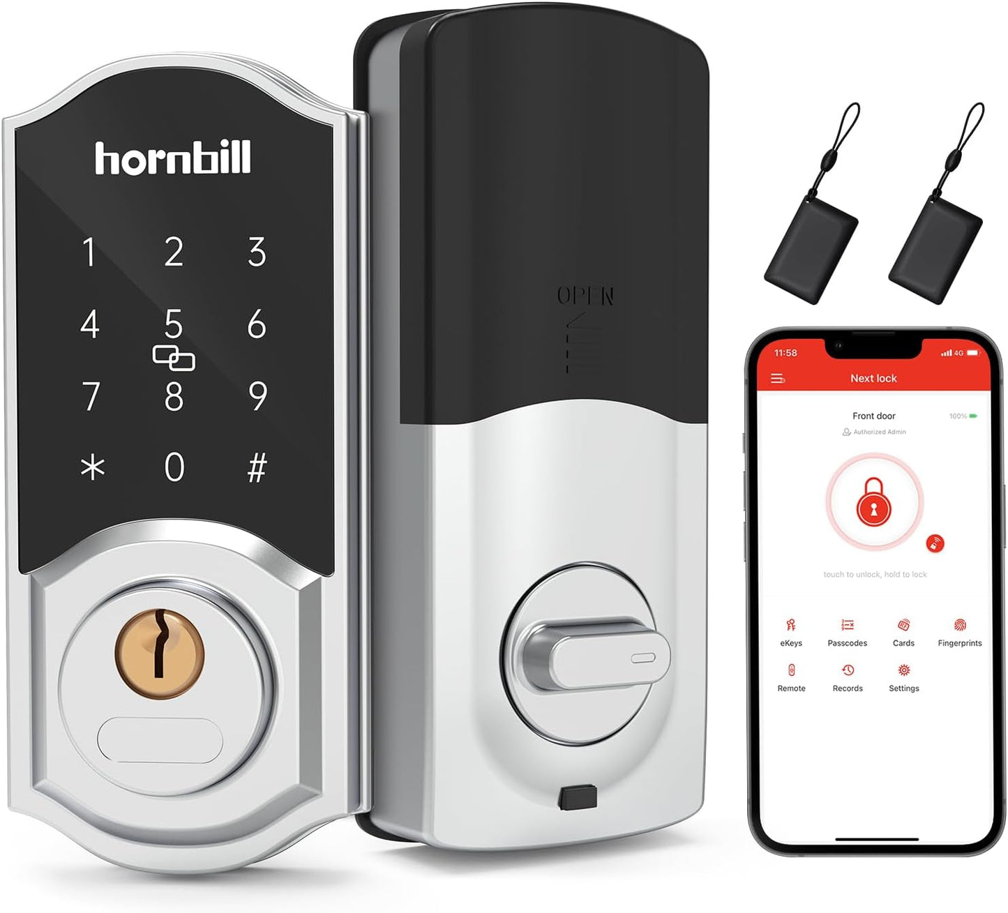 Keyless Entry Door Lock Deadbolt, Hornbill Smart Lock Front Door, Electronic Door Locks with Keypads, Digital Auto Lock Bluetooth Smart Door Locks for Homes Bedroom