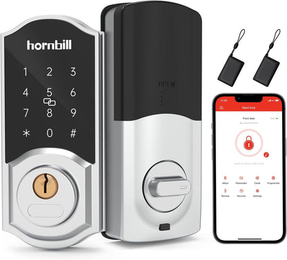 Keyless Entry Door Lock Deadbolt, Hornbill Smart Lock Front Door, Electronic Door Locks with Keypads, Digital Auto Lock Bluetooth Smart Door Locks for Homes Bedroom