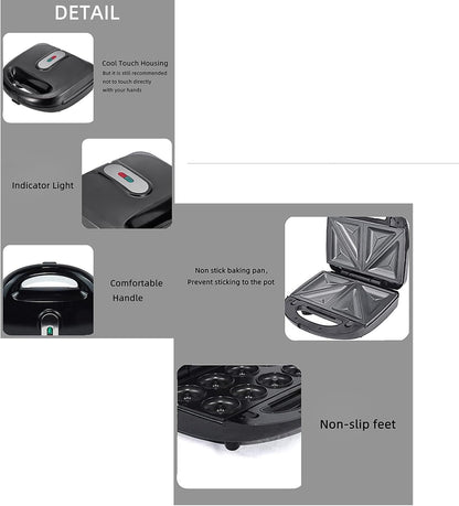 Panini Grill Press Breakfast Sandwich Waffles Omelets Maker 8 in 1 Multifunction Prevents Stick Dual Sided Heating Automatic Temperature Control Donut Cakes Maker (US Plug 110V) - PuriLite