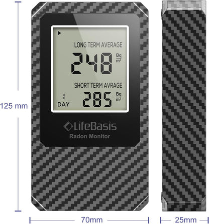 Life Basis Radon Detector for Home Radon Tester Portable with Large Screen Long and Short Term Radon Monitoring Battery Operated, Canadian Version in Bq/m - Dark Grey