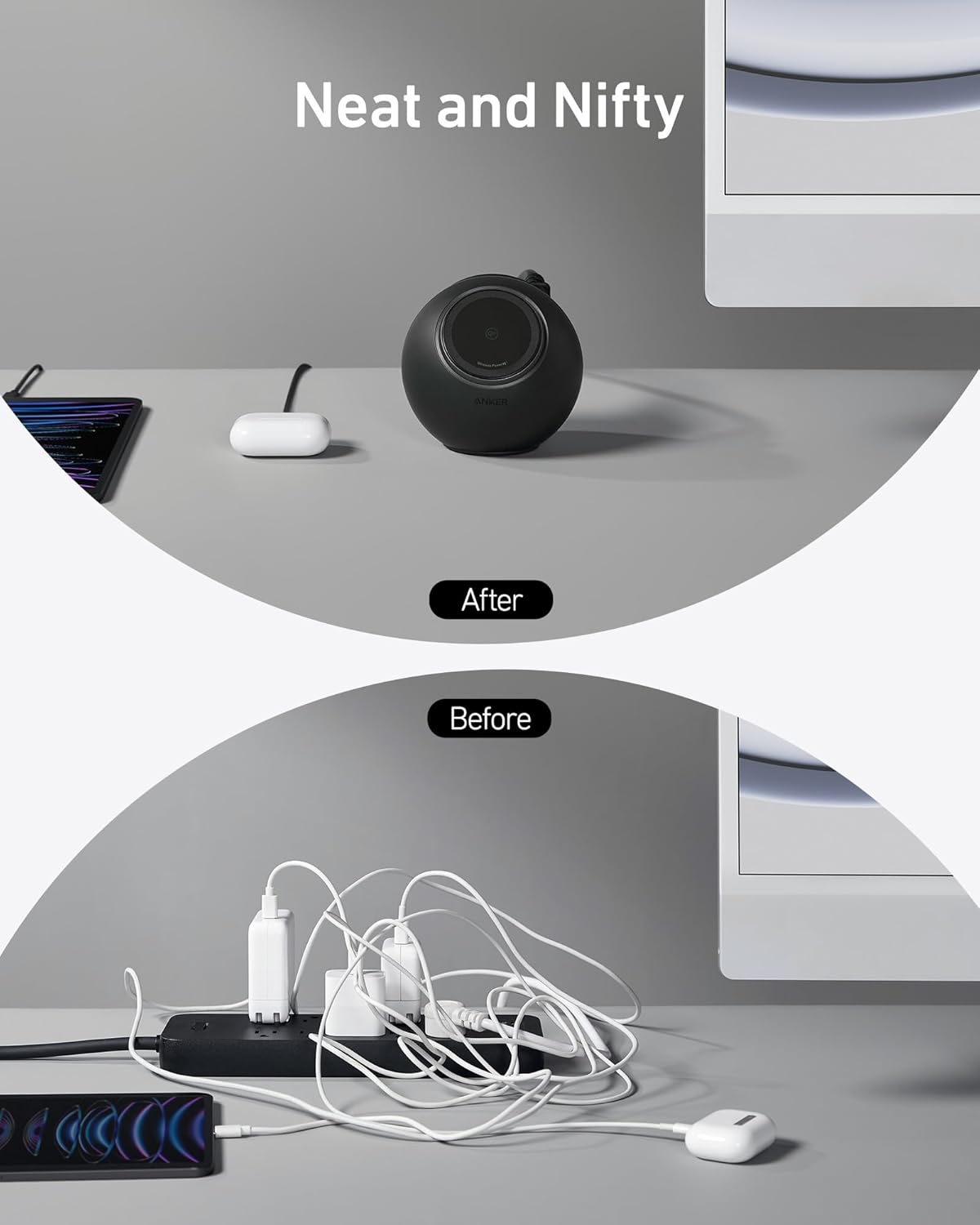 Anker MagGo Magnetic Charging Station, Qi2 Certified 15W Ultra-Fast MagSafe Compatible Wireless Charger for iPhone 15/14/13/12, 8-in-1 Power Strip with 3 AC and 4 USB Desktop Charger