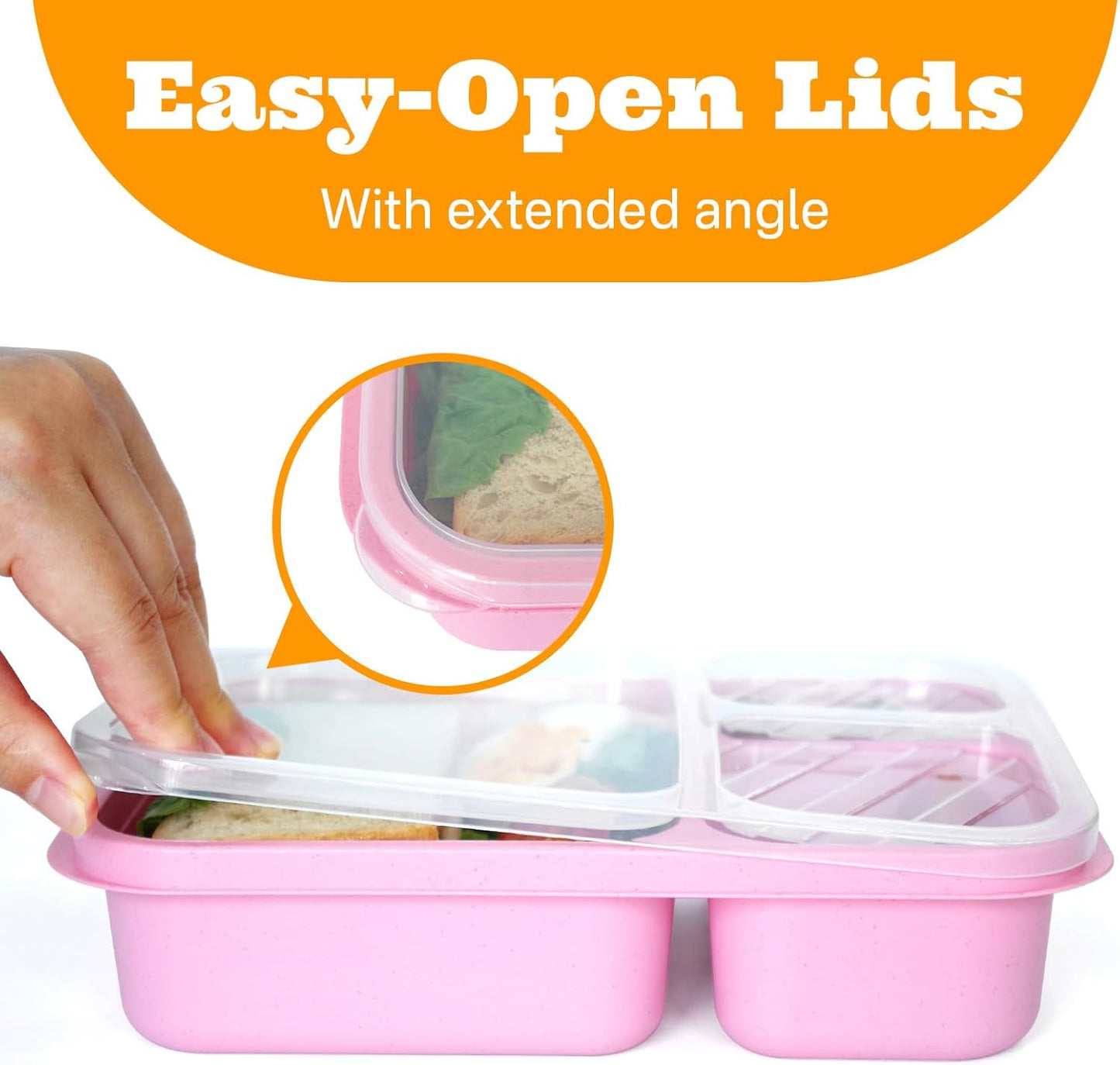 4 Pack Bento Box Lunch Boxes, BPA-Free Reusable Snack Box Containers for Kids Adults, 3 Compartment Meal Prep Containers with Lids, Stackable for School, Work, and Travel (Multicolor-3Compartments)