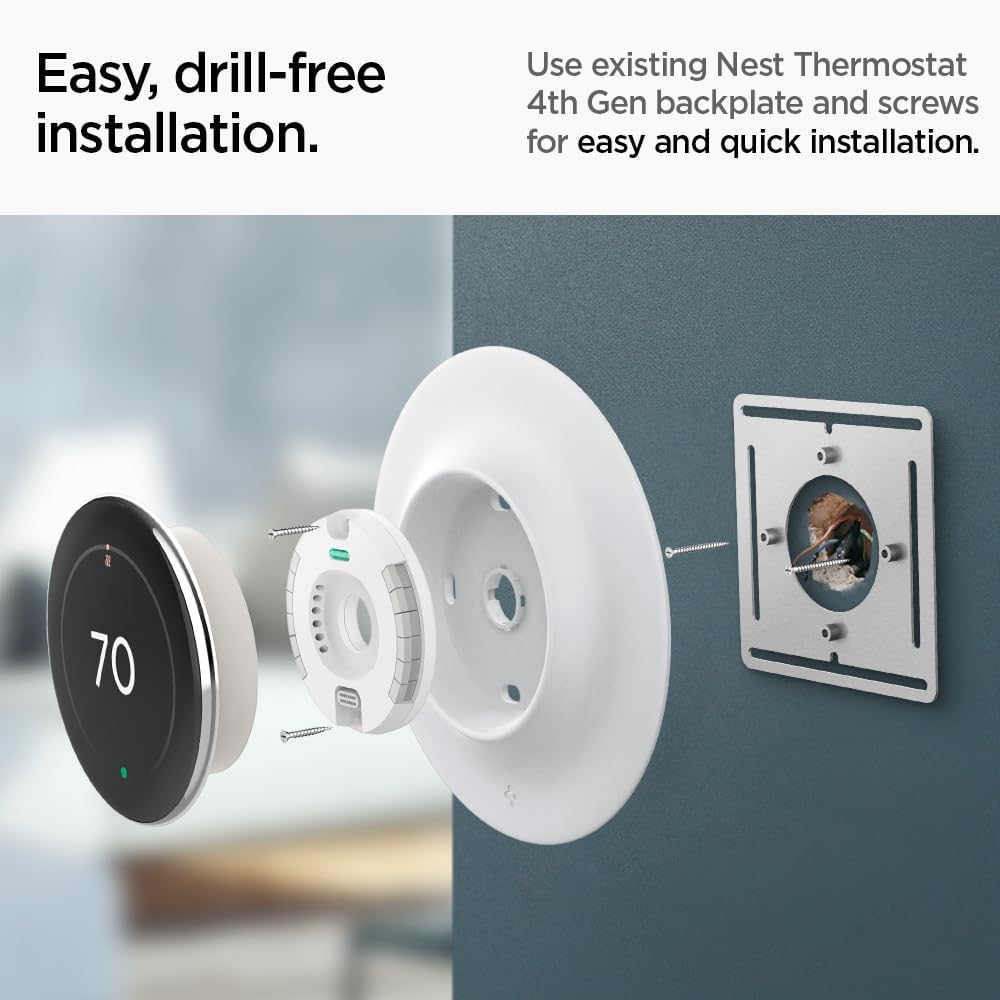 Spigen Wall Plate Designed for New Google Nest Learning Thermostat 4th Generation (2024) Wall Plate - Matte Black