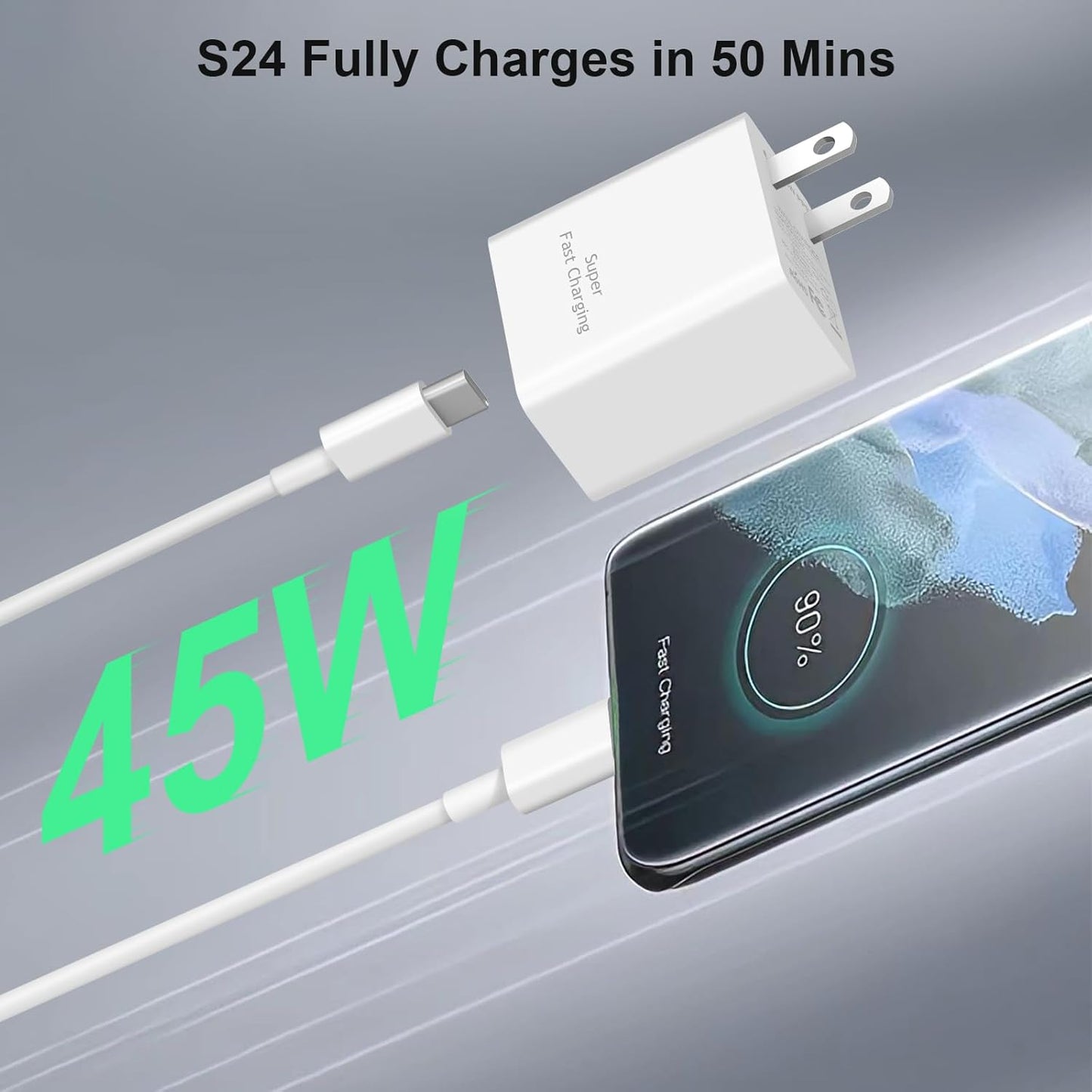 45W Super Fast Charger Type C, 2-Pack 45W USB C Charging Block with 10ft USB C to Type C Cables for Samsung Galaxy S25 S24+/UltraS23/S22/S21/S20/Note10/20 iPhone 16/15 Pro,Pro Max