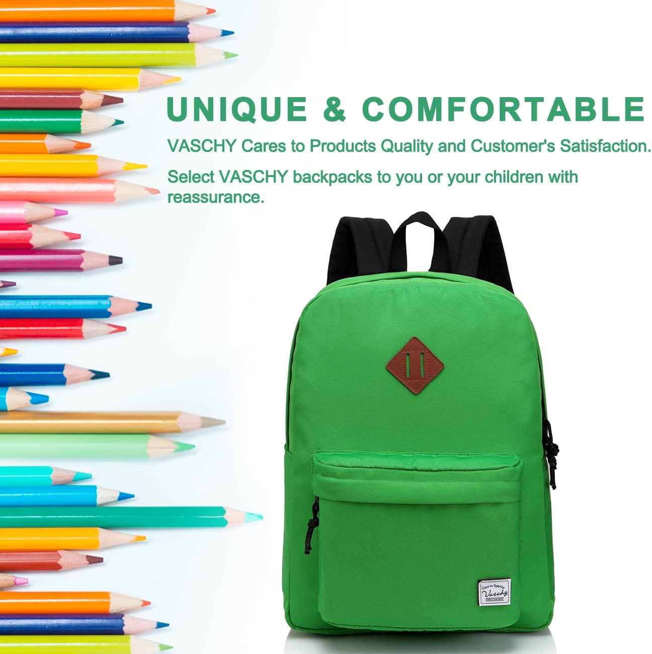 School Backpack for Kids, VASCHY Lightweight Water Resistant Casual Schoolbag Daypack for Men Women Teen Boys Girl Bookbag