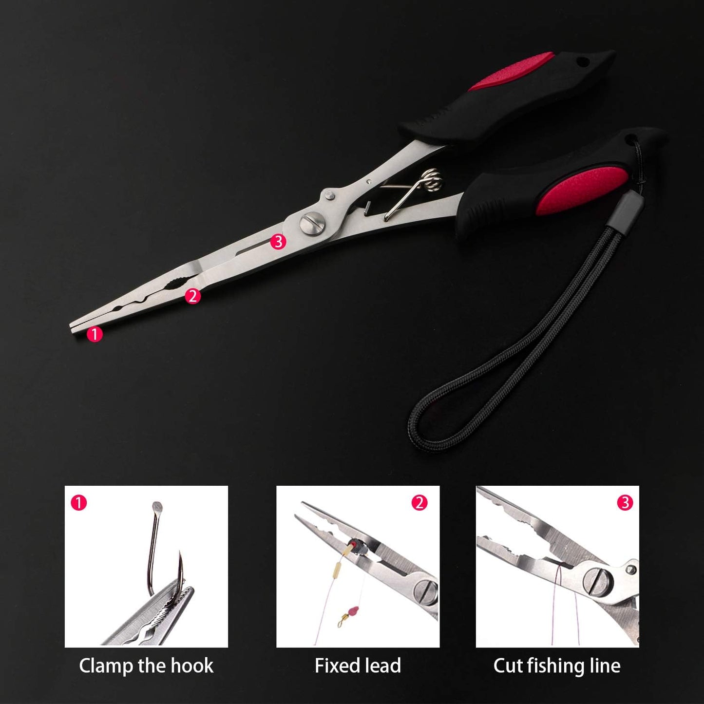Fishing Pliers Stainless Steel Hook Remover Braid Cutter Rustproof Saltwater Split Ring Pliers Fishing Multi-Tools with Sheath and Lanyard