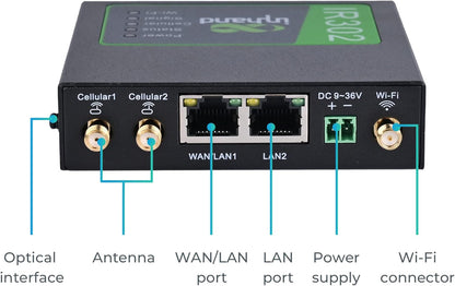 InHand Networks IR302 Industrial IoT 4G LTE VPN Cellular Router, LTE Cat 4+ Wi-Fi, Dual sim Card Slots, Management by Cloud Platform, DI/DO Port, Support T-Mobile, AT&T & Verizon, UL Certification
