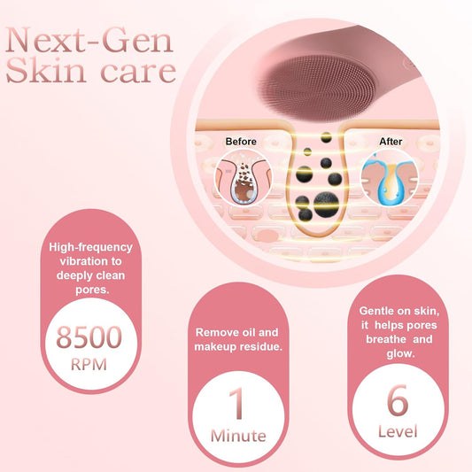 LZP Facial Cleansing Brush Face Scrubber, Silicone Electric Exfoliator Scrubber with 6 Speeds, Rechargeable Face Scrubber for Cleansing, Waterproof Face Scrub Brush for Men & Women - PuriLite