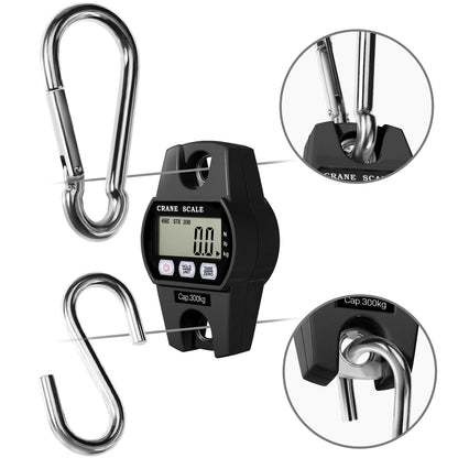 GRAM PRES Digital Hanging Scale 660 Lb 300 Kg Hanging Digital Scale, Handheld Mini Crane Scale with Hooks for Farm Hunting Fishing Outdoor