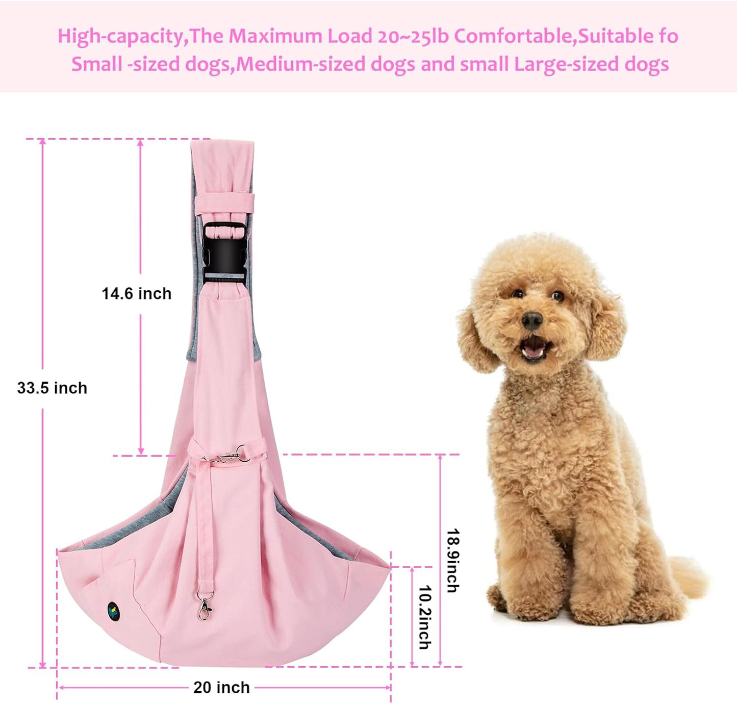 Ownpets Pet Sling Carrier Bag Safe, Fit Medium&Small Size Cats&Dogs, The Maximum Load 9~13lb Comfortable, Adjustable, Perfect for Daily Walk, Outdoor Activity and Weekend Adventure, Pink