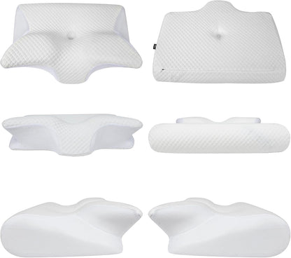 HOMCA Memory Foam Pillow, 2 in 1 Cervical Pillow for Neck Pain Relief, Ergonomic Neck Support Pillows for Side Back Stomach Sleepers with Breathable Pillowcase (Gray)